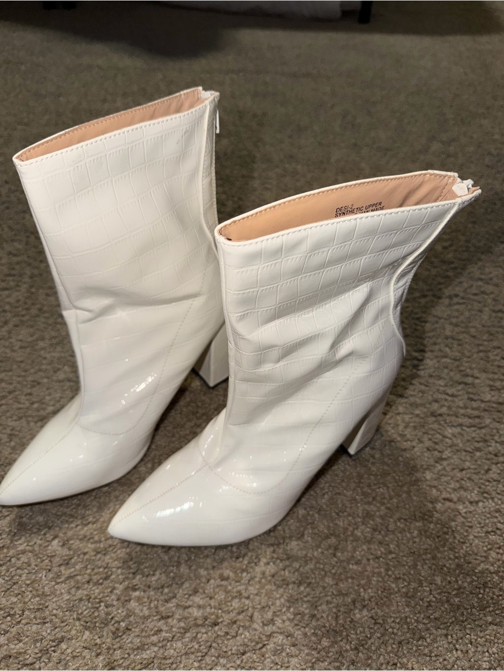 Fashion Nova White Croc-Embossed Pointed-Toe Ankle Boots